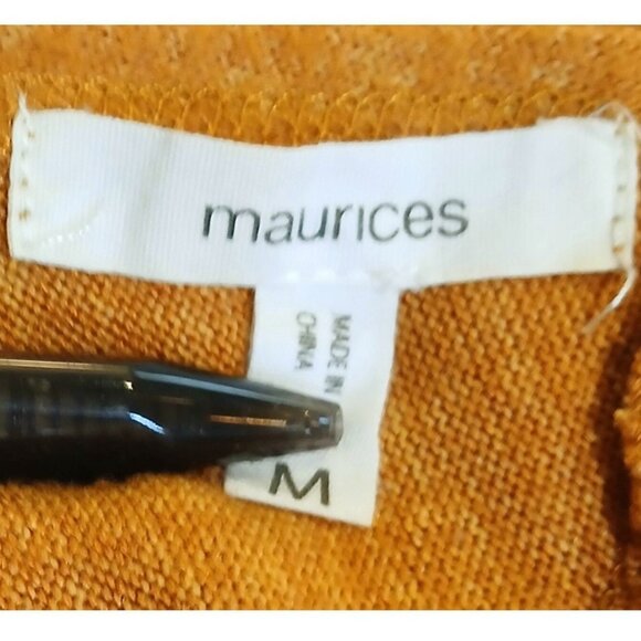 Maurices Knit Blouse Geometric Back V Neck Mustard Yellow Long Sleeve Medium - Picture 4 of 7